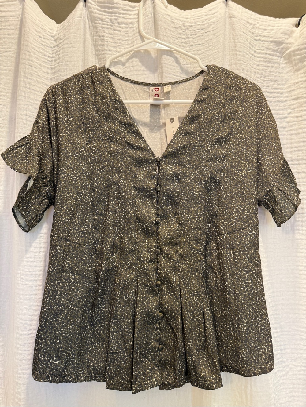 Anthropologie Dolan Left Coast Olive Green Speckled Peplum Ruffle Blouse